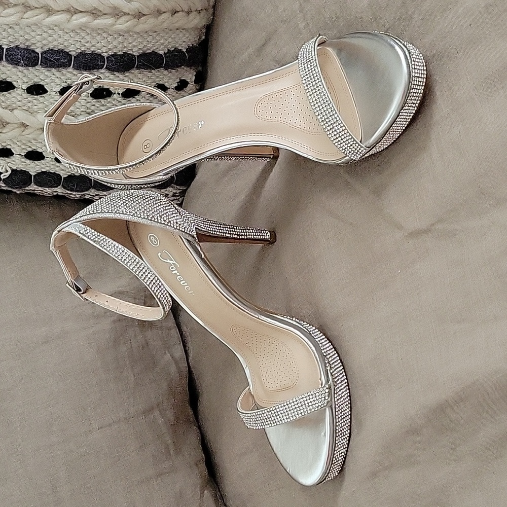 Forever Link Highlight-98 Silver Rhinstone Stiletto Heel Ankle Strap 8 M Sandal